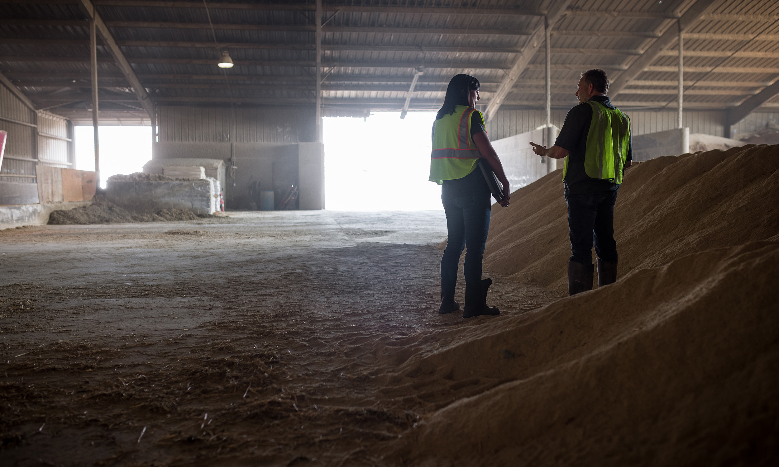 Standing inside a barn